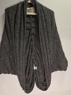 LOFT Dark Gray Ruched Knit Wool Blend Sweater Wrap Size S